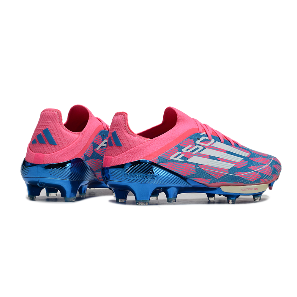 Chuteira Campo Adidas F50+ FG Rosa, Azul e Branca 