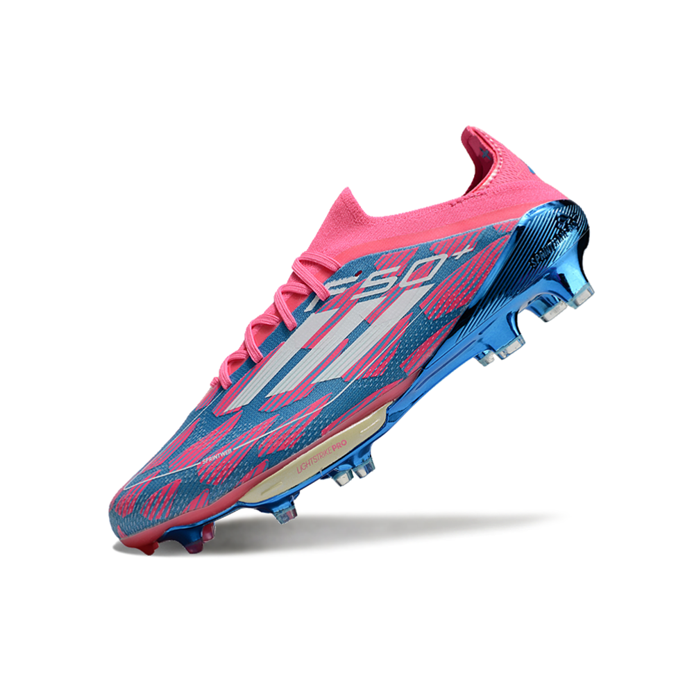 Chuteira Campo Adidas F50+ FG Rosa, Azul e Branca 