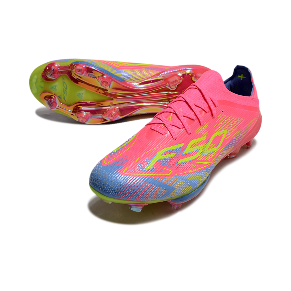 Chuteira Campo Adidas F50+ FG Rosa, Azul e Verde