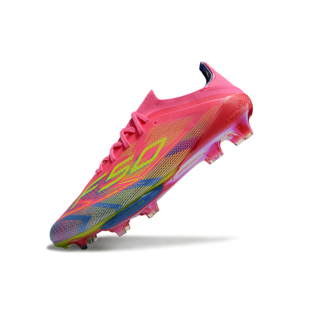 Chuteira Campo Adidas F50+ FG Rosa, Azul e Verde