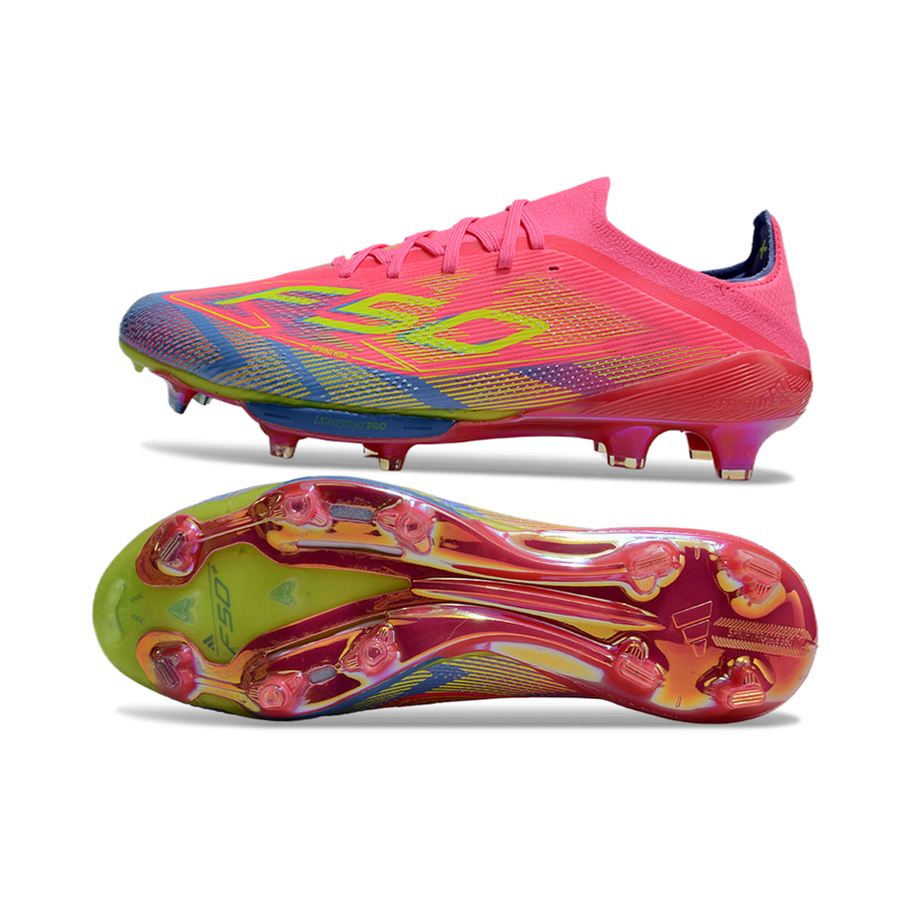 Chuteira Campo Adidas F50+ FG Rosa, Azul e Verde