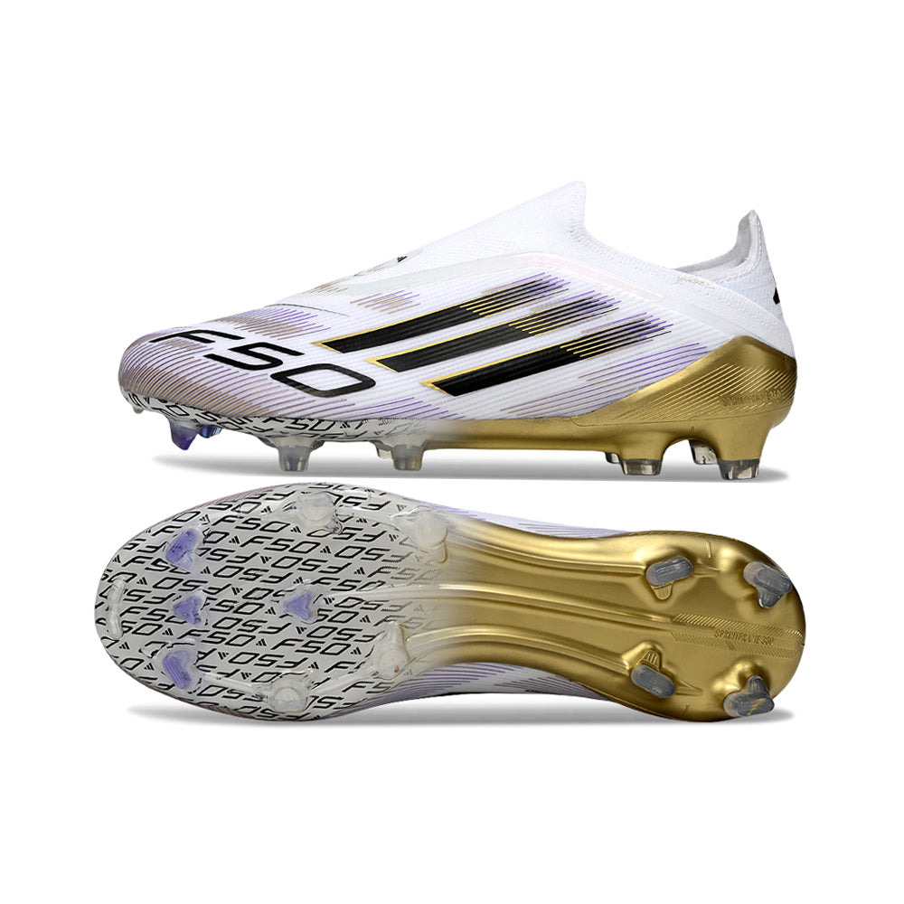Chuteira Campo Adidas F50+ LL FG Branca e Dourada