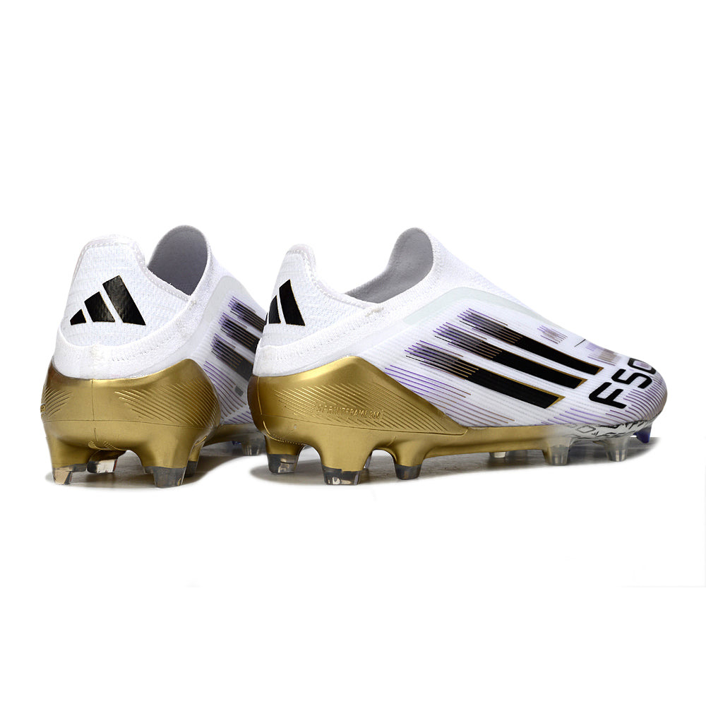 Chuteira Campo Adidas F50+ LL FG Branca e Dourada