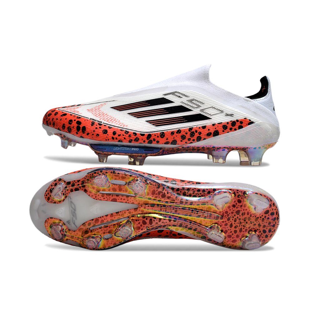 Chuteira Campo Adidas F50+ LL FG Branca e Laranja