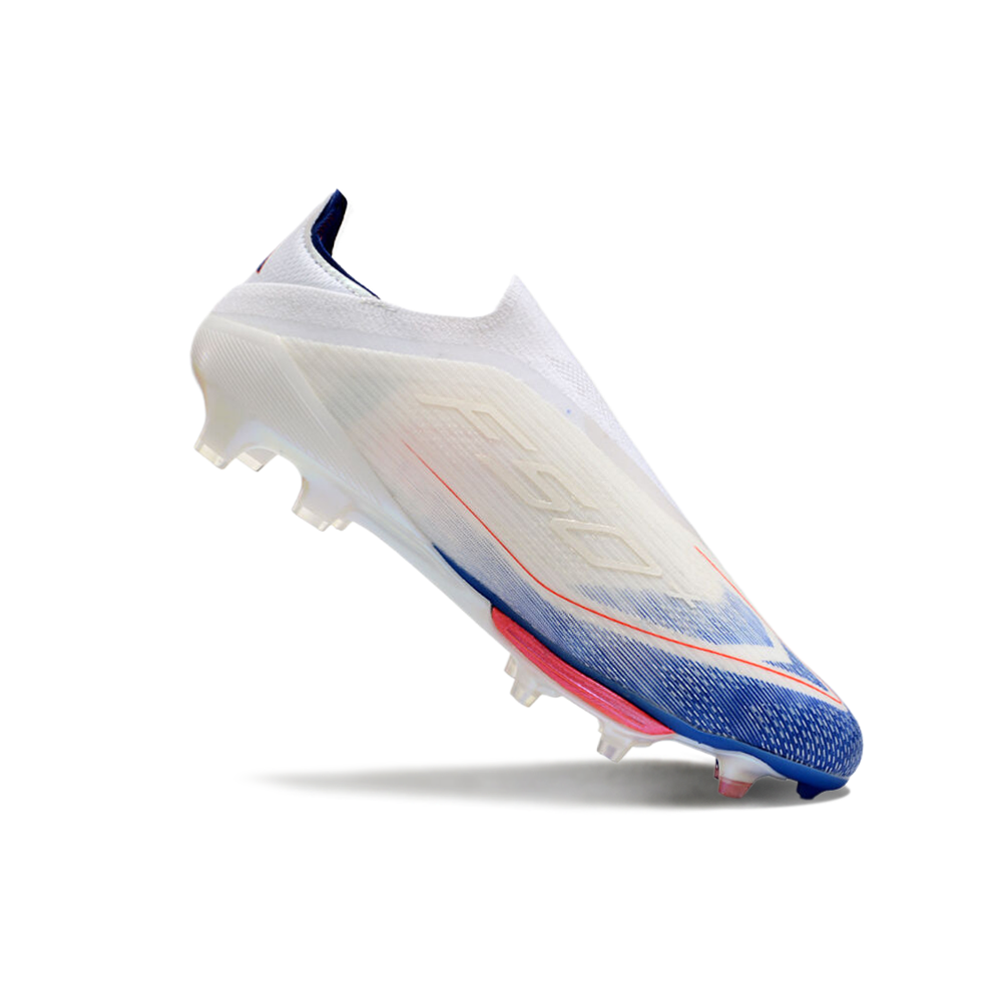 Chuteira Campo Adidas F50+ LL FG Branca, Azul e Laranja 
