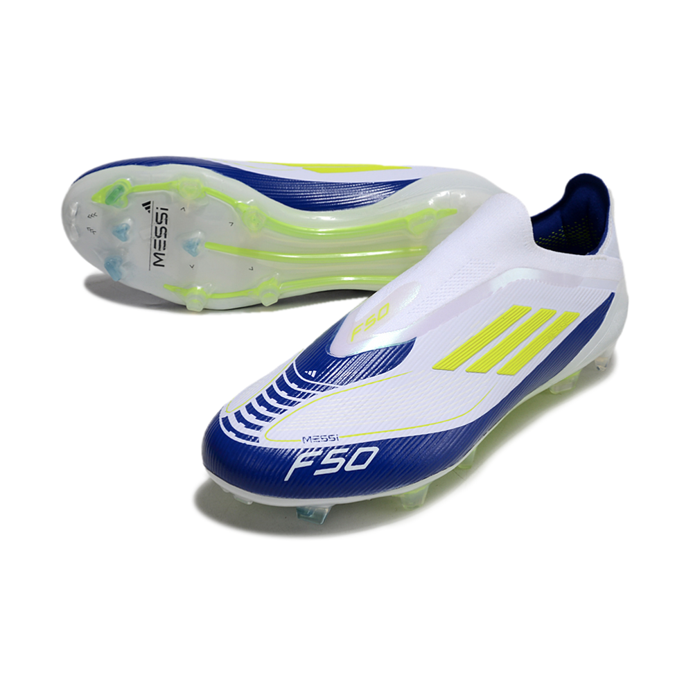 Chuteira Campo Adidas F50+ LL FG Branca, Azul e Verde