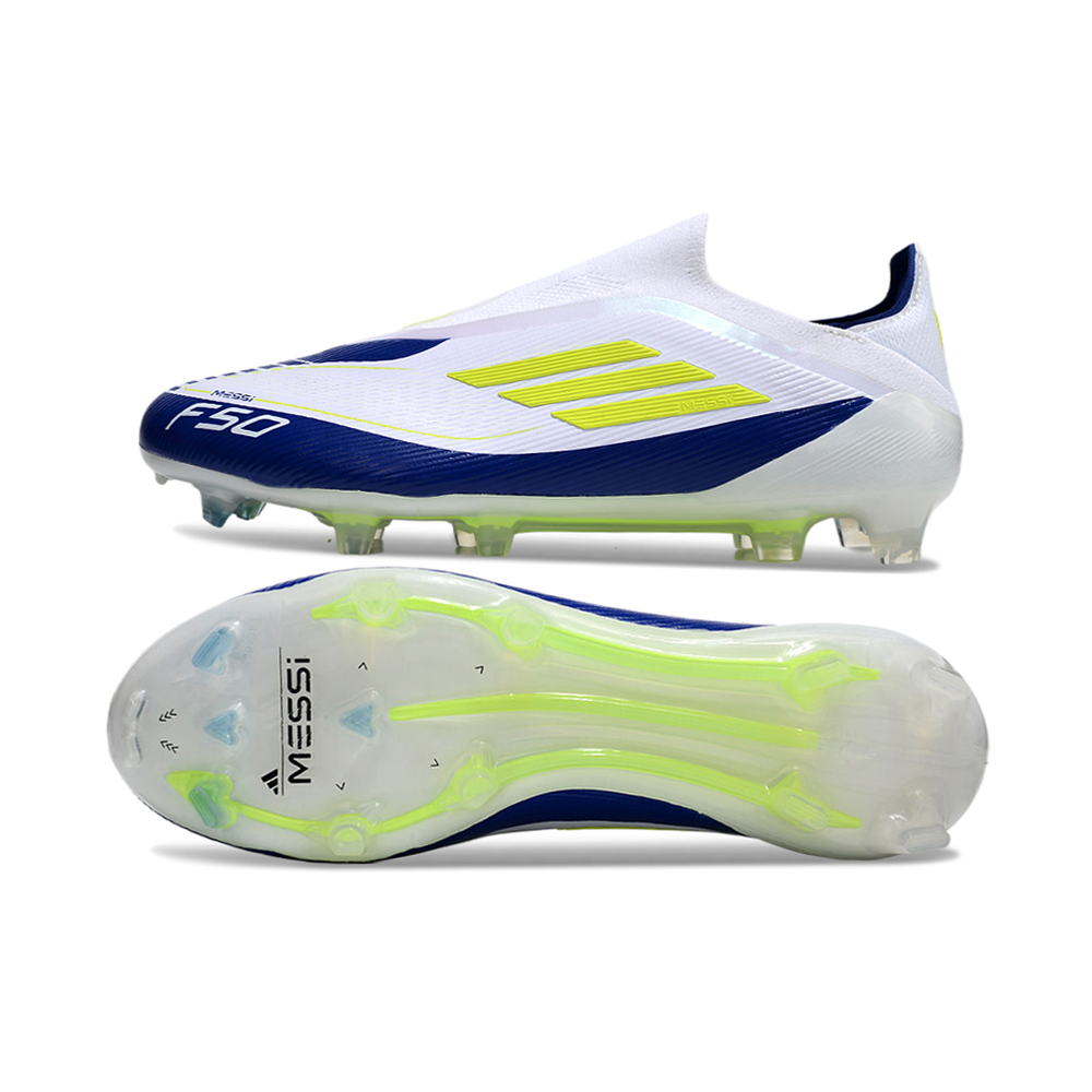 Chuteira Campo Adidas F50+ LL FG Branca, Azul e Verde