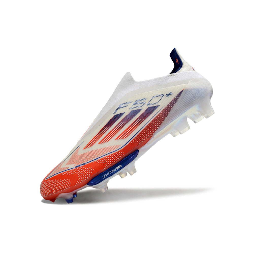 Chuteira Campo Adidas F50+ LL FG Branca, Azul e Vermelha 