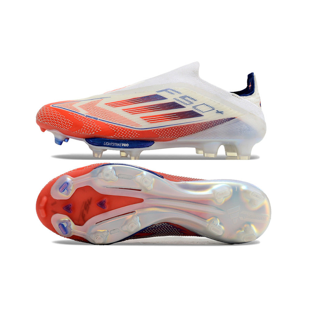 Chuteira Campo Adidas F50+ LL FG Branca, Azul e Vermelha 