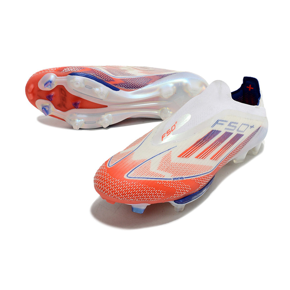Chuteira Campo Adidas F50+ LL FG Branca, Azul e Vermelha 