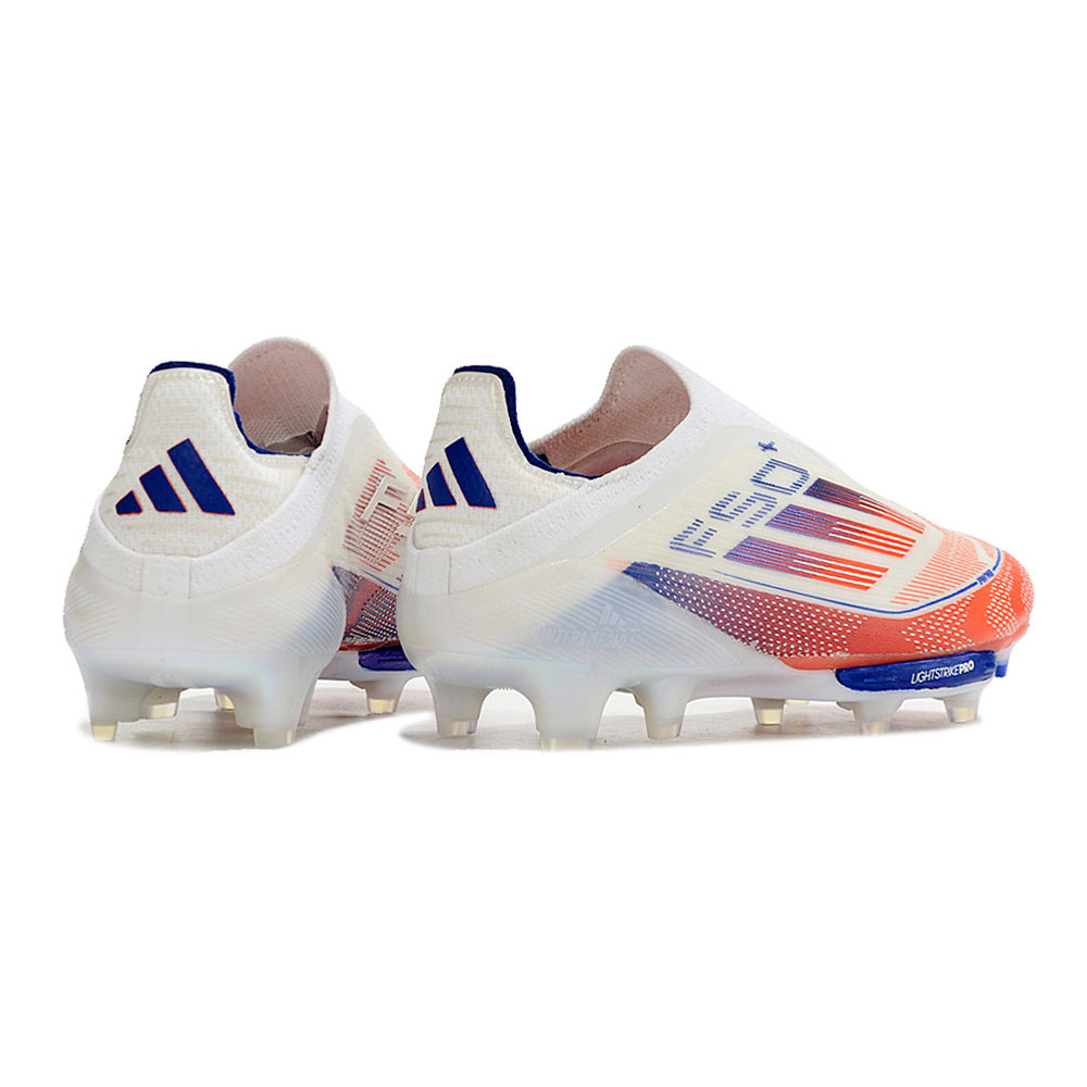 Chuteira Campo Adidas F50+ LL FG Branca, Azul e Vermelha 