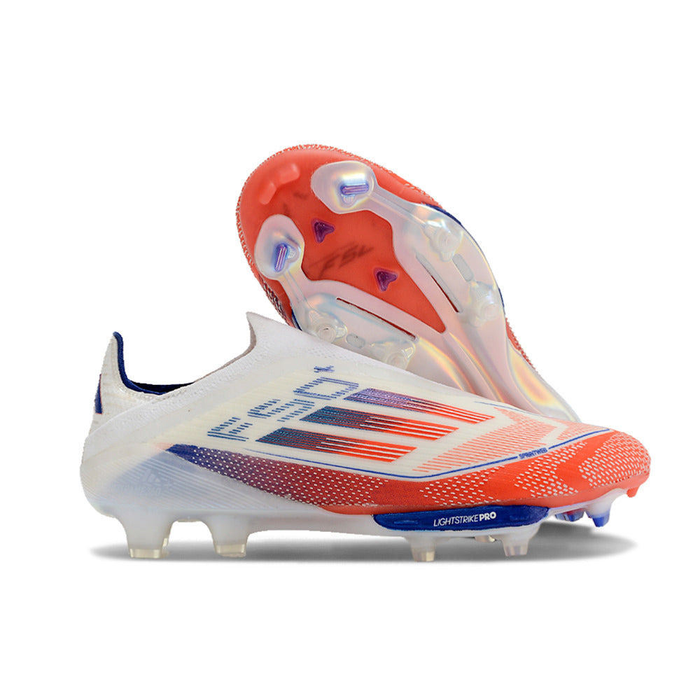 Chuteira Campo Adidas F50+ LL FG Branca, Azul e Vermelha 