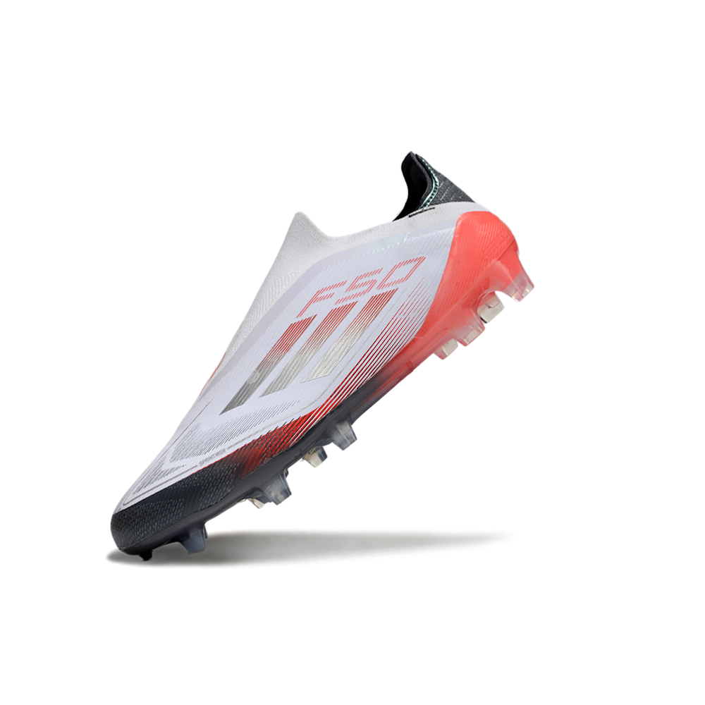 Chuteira Campo Adidas F50+ LL FG Branca, Cinza e Vermelha