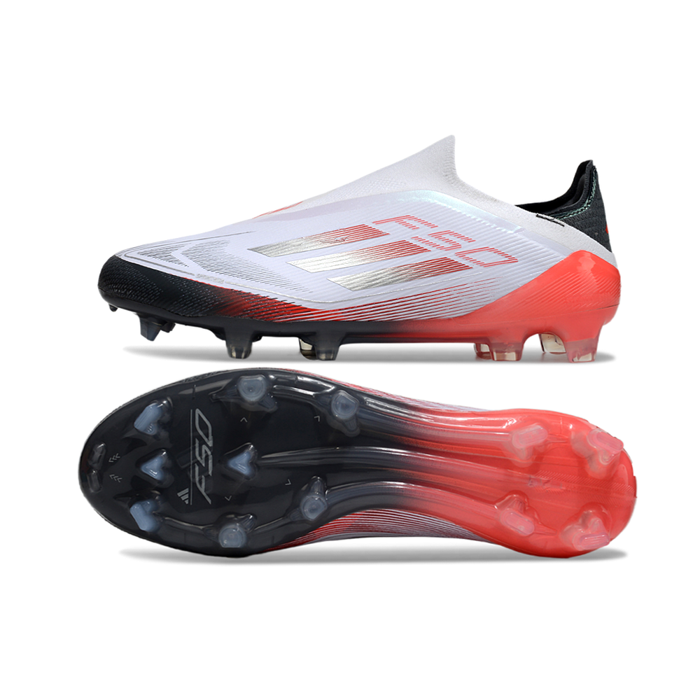 Chuteira Campo Adidas F50+ LL FG Branca, Cinza e Vermelha