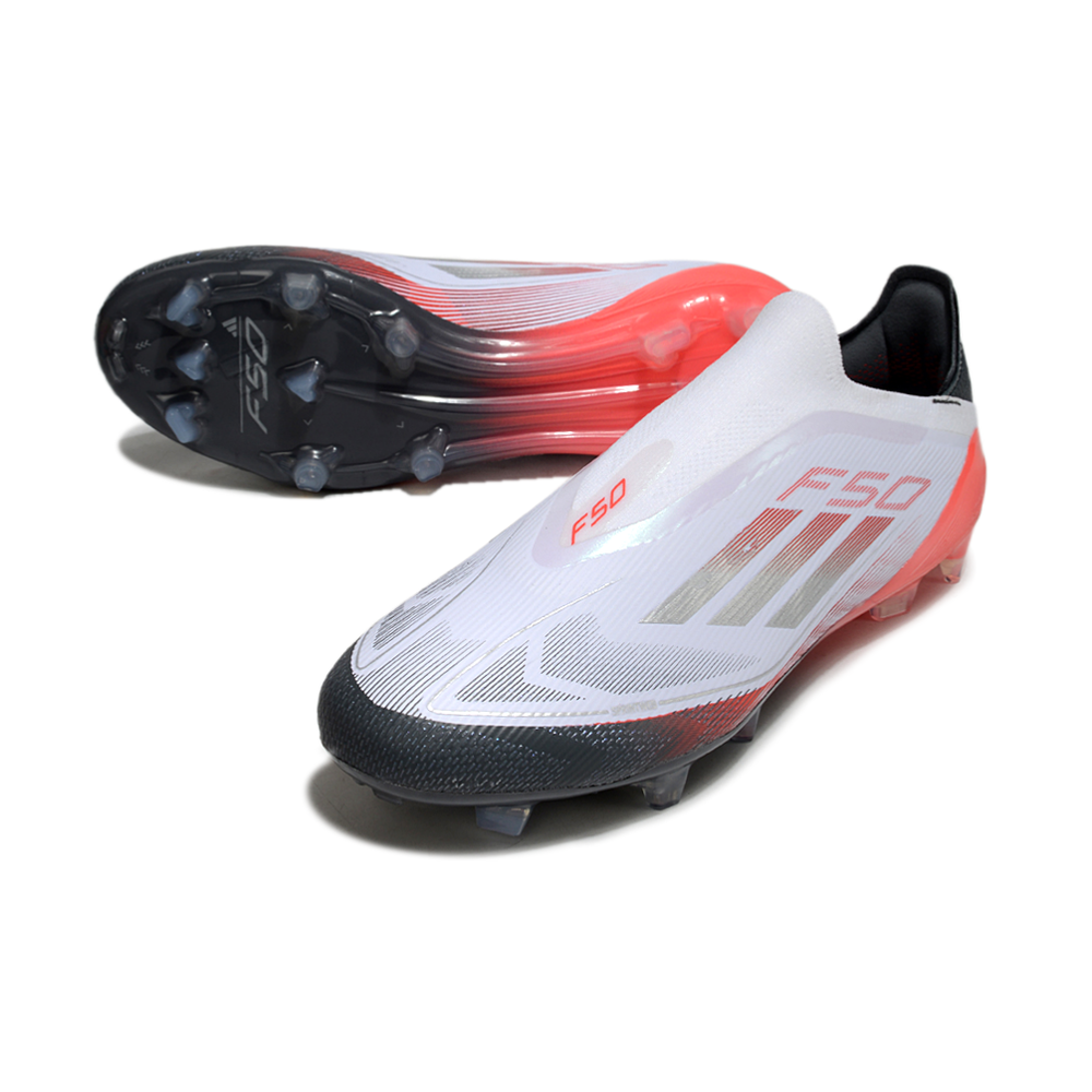Chuteira Campo Adidas F50+ LL FG Branca, Cinza e Vermelha