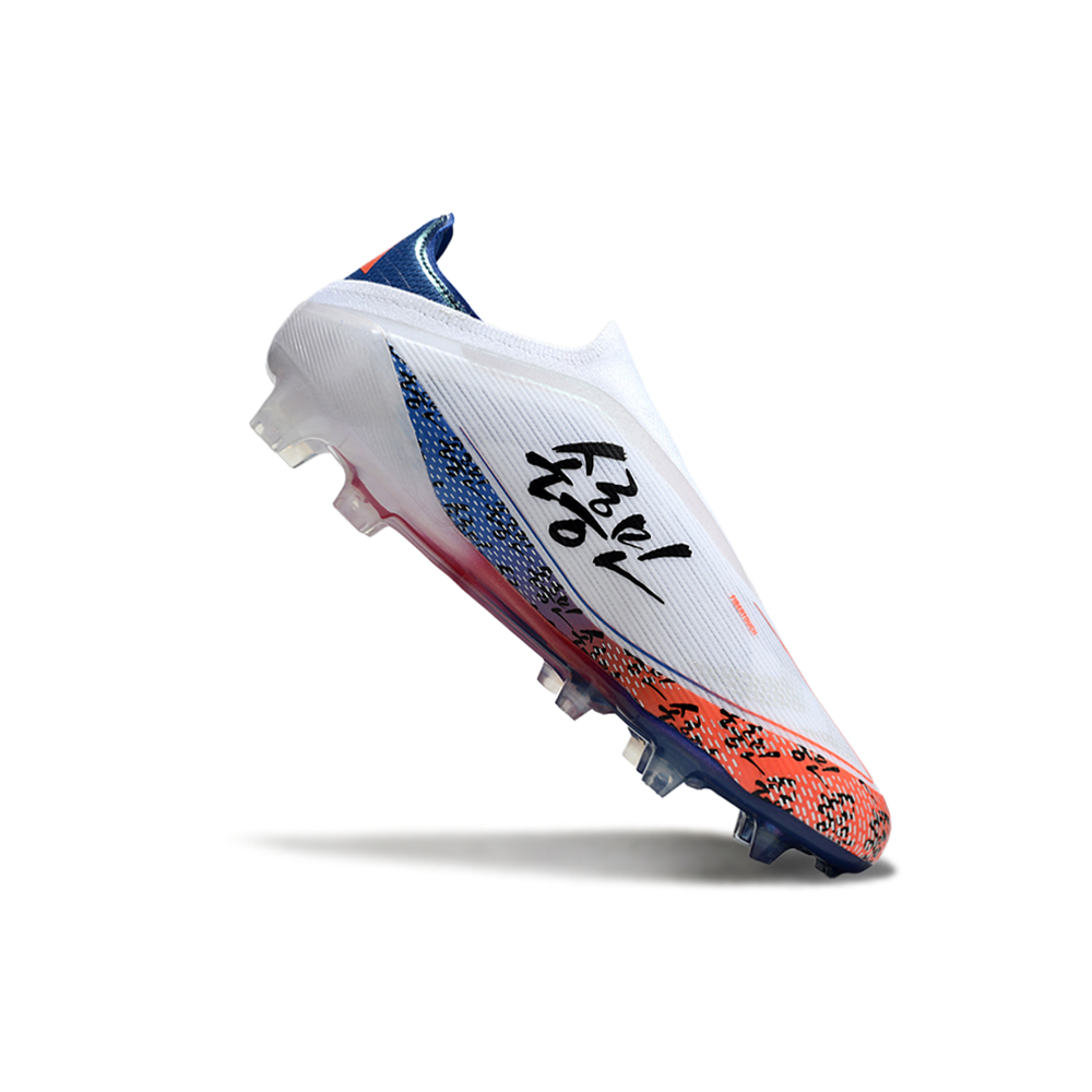 Chuteira Campo Adidas F50+ LL FG Branca, Laranja e Azul