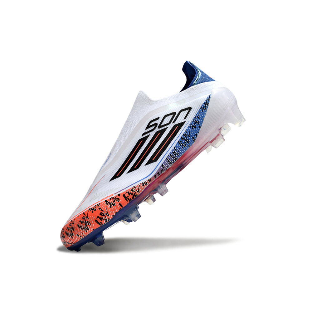 Chuteira Campo Adidas F50+ LL FG Branca, Laranja e Azul