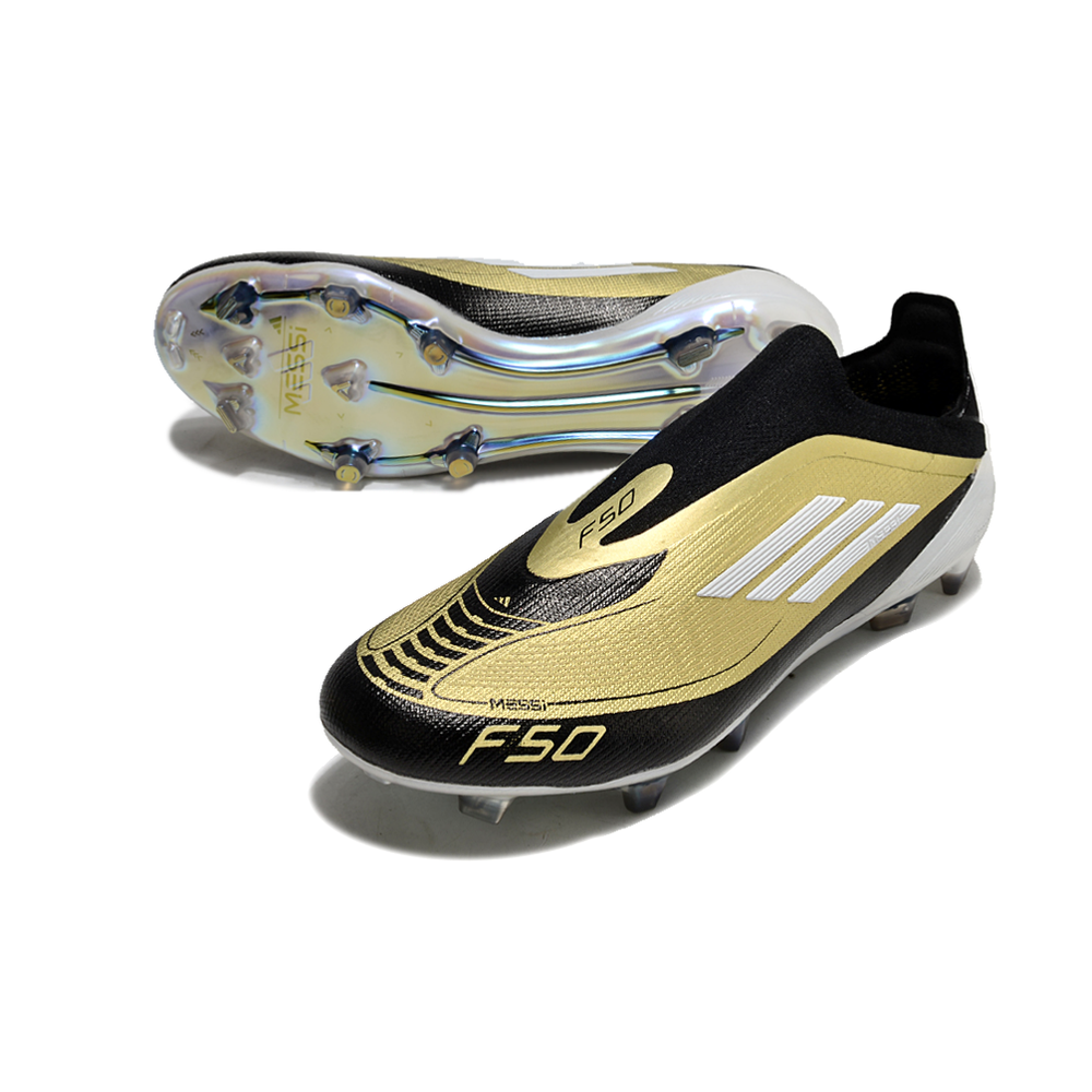 Chuteira Campo Adidas F50+ LL FG Messi Dourado e Preto 