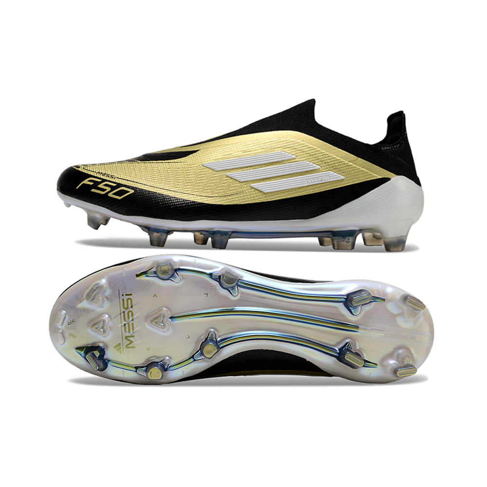 Chuteira Campo Adidas F50+ LL FG Messi Dourado e Preto 