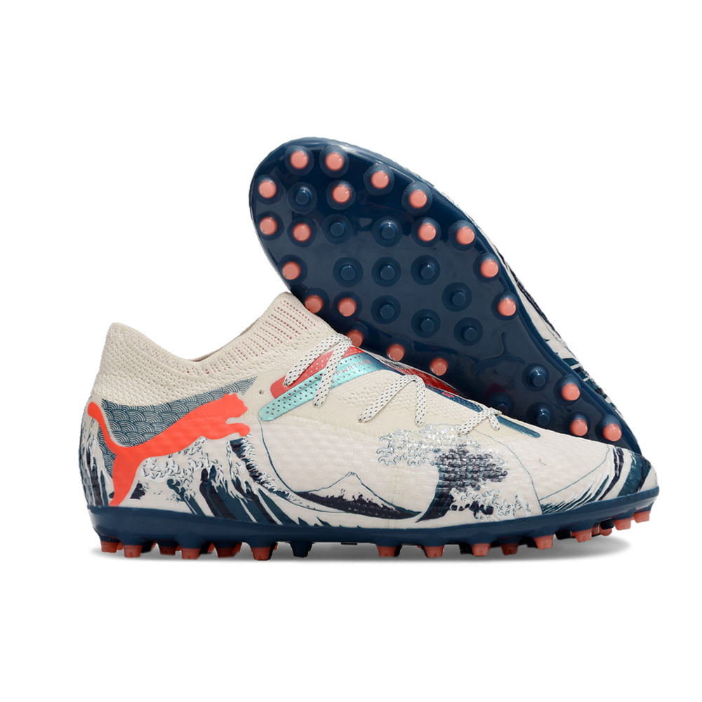 Chuteira Society Puma Future 7 MG Branca e Azul 