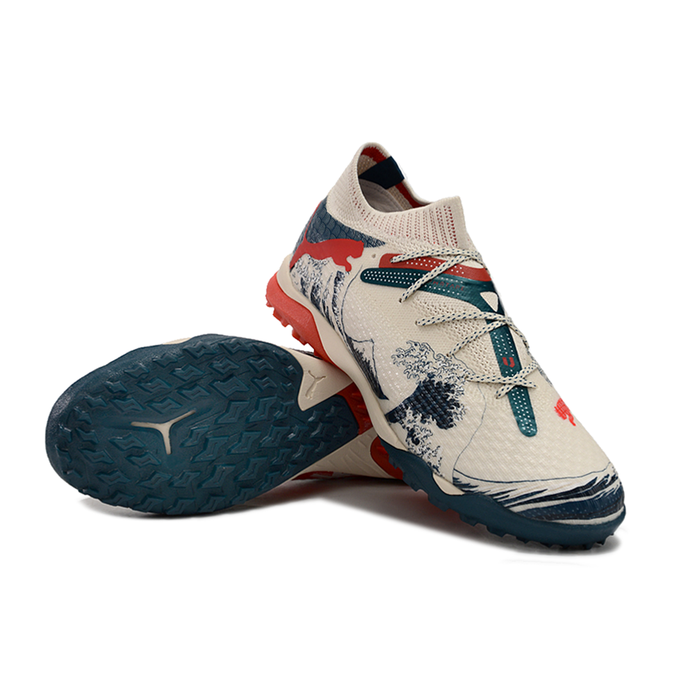 Chuteira Society Puma Future 7 TF Bege, Preta e Vermelha