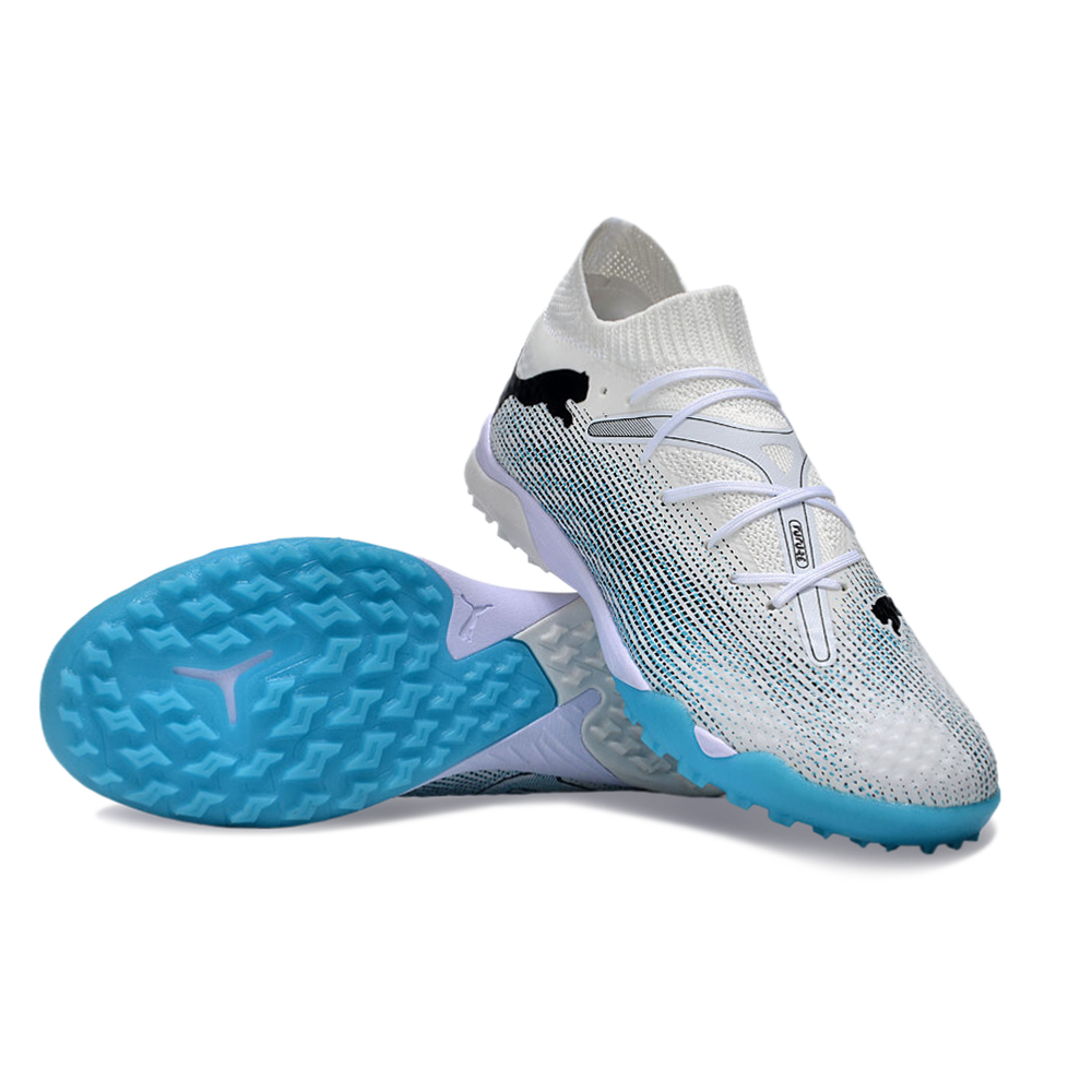 Chuteira Society Puma Future 7 TF Branca e Azul