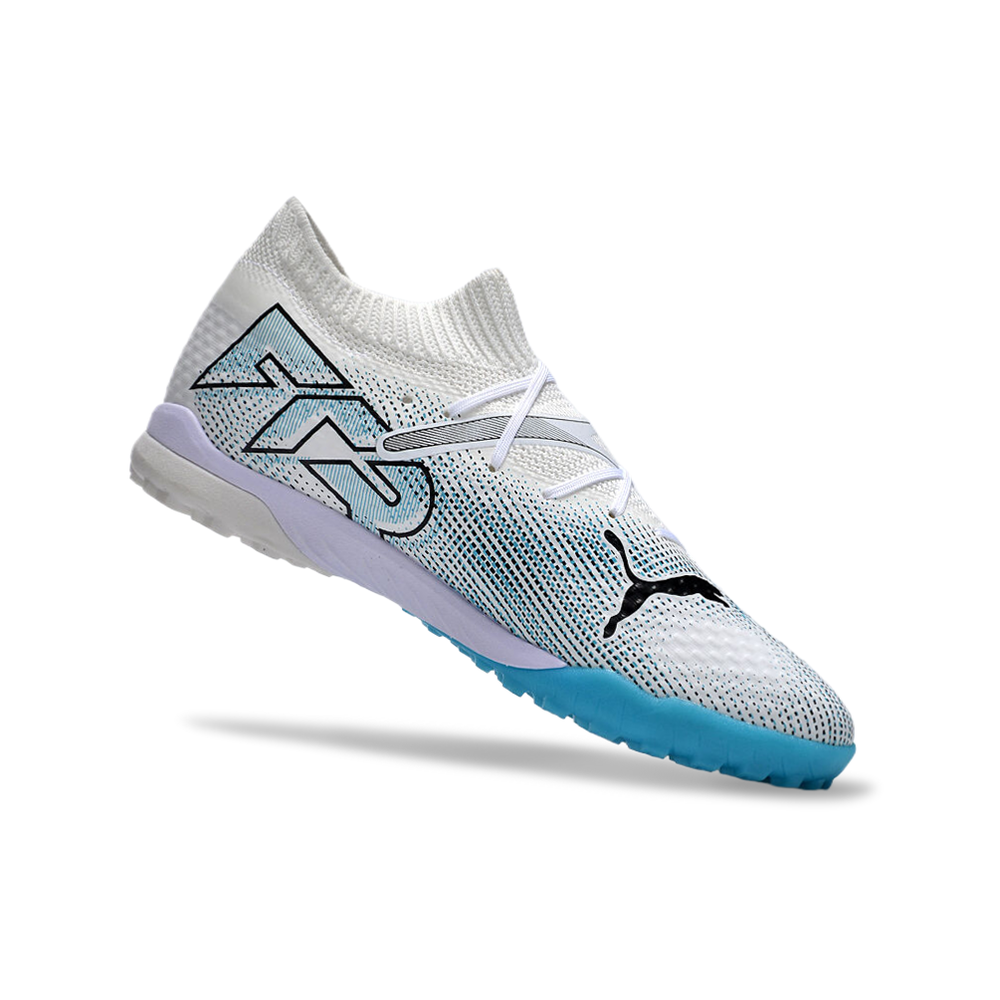 Chuteira Society Puma Future 7 TF Branca e Azul