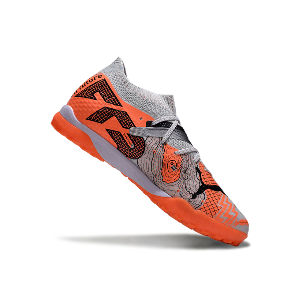 Chuteira Society Puma Future 7 TF Cinza e Laranja