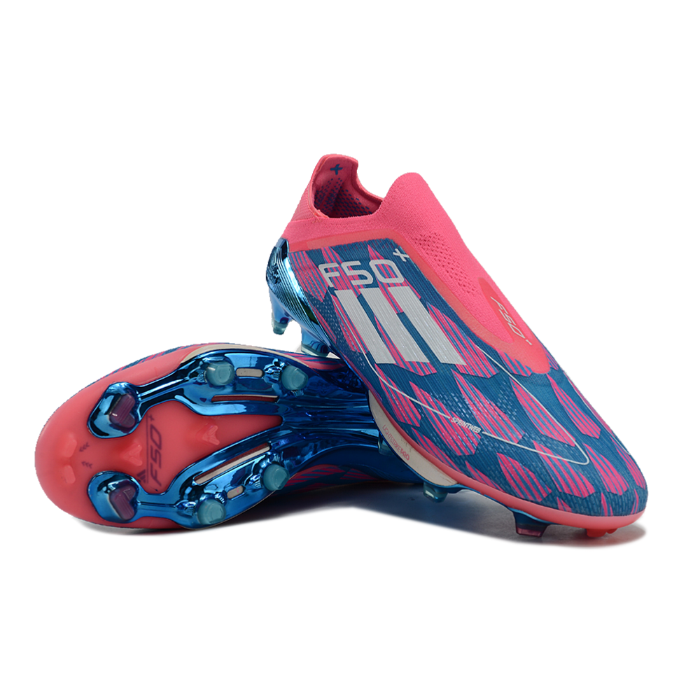 Chuteira Campo Adidas F50+ LL FG Rosa, Azul e Branca 