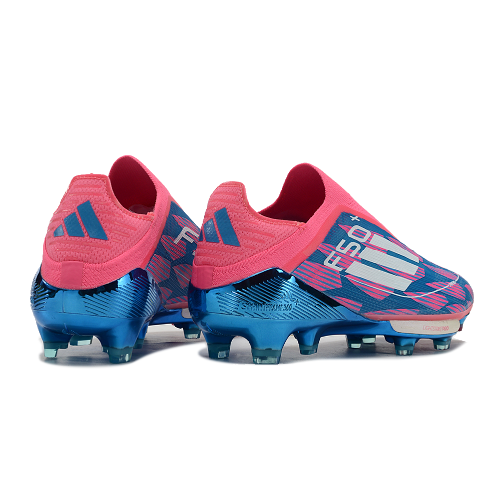 Chuteira Campo Adidas F50+ LL FG Rosa, Azul e Branca 