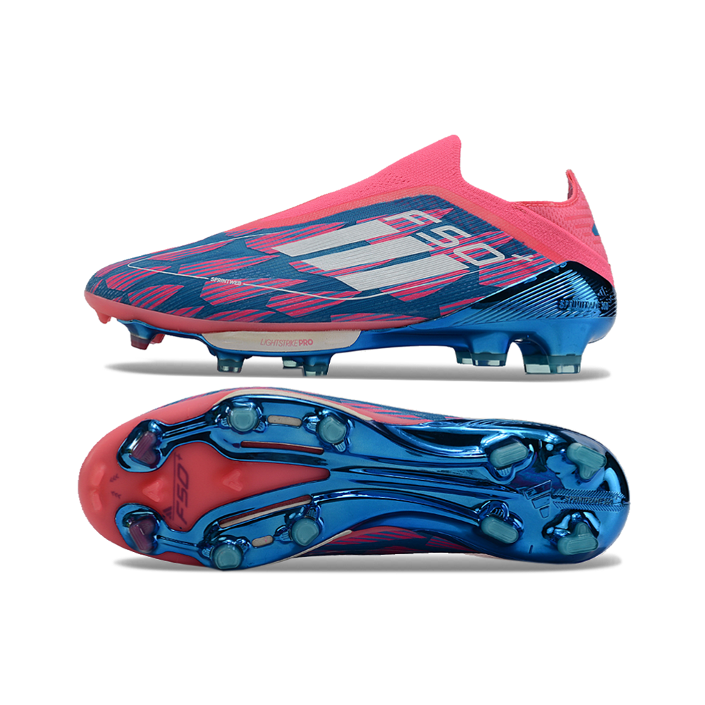Chuteira Campo Adidas F50+ LL FG Rosa, Azul e Branca 