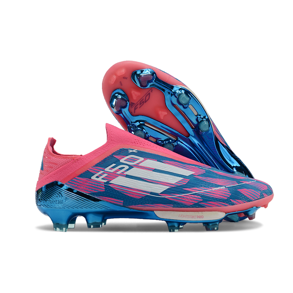 Chuteira Campo Adidas F50+ LL FG Rosa, Azul e Branca 