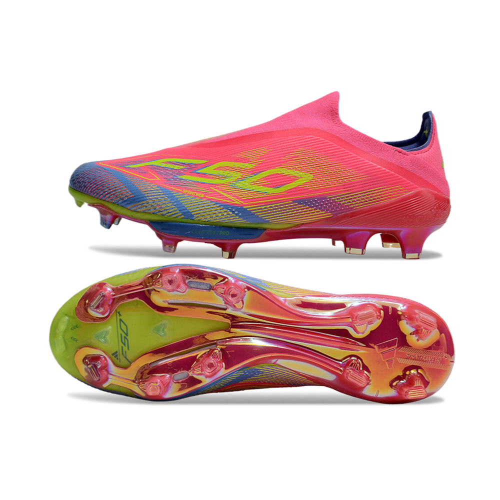 Chuteira Campo Adidas F50+ LL FG Rosa, Verde e Azul