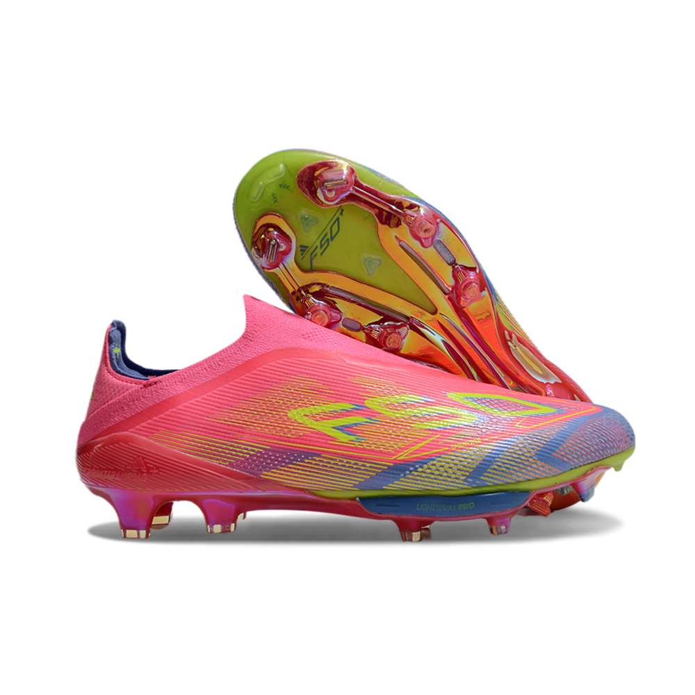 Chuteira Campo Adidas F50+ LL FG Rosa, Verde e Azul