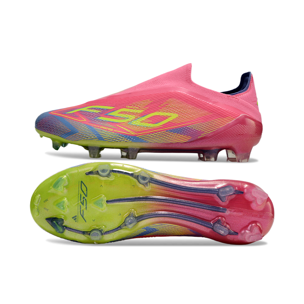 Chuteira Campo Adidas F50+ LL FG Rosa, Verde e Azul 