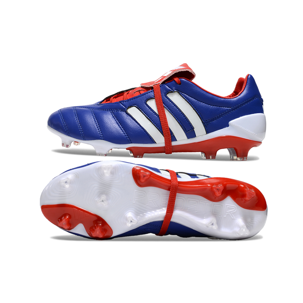 Chuteira Campo Adidas Predator Mania FG Azul, Branca e Vermelha 
