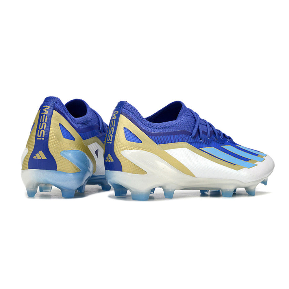 Chuteira Campo Adidas X Crazyfast Messi+ FG Azul, Branco e Dourado 