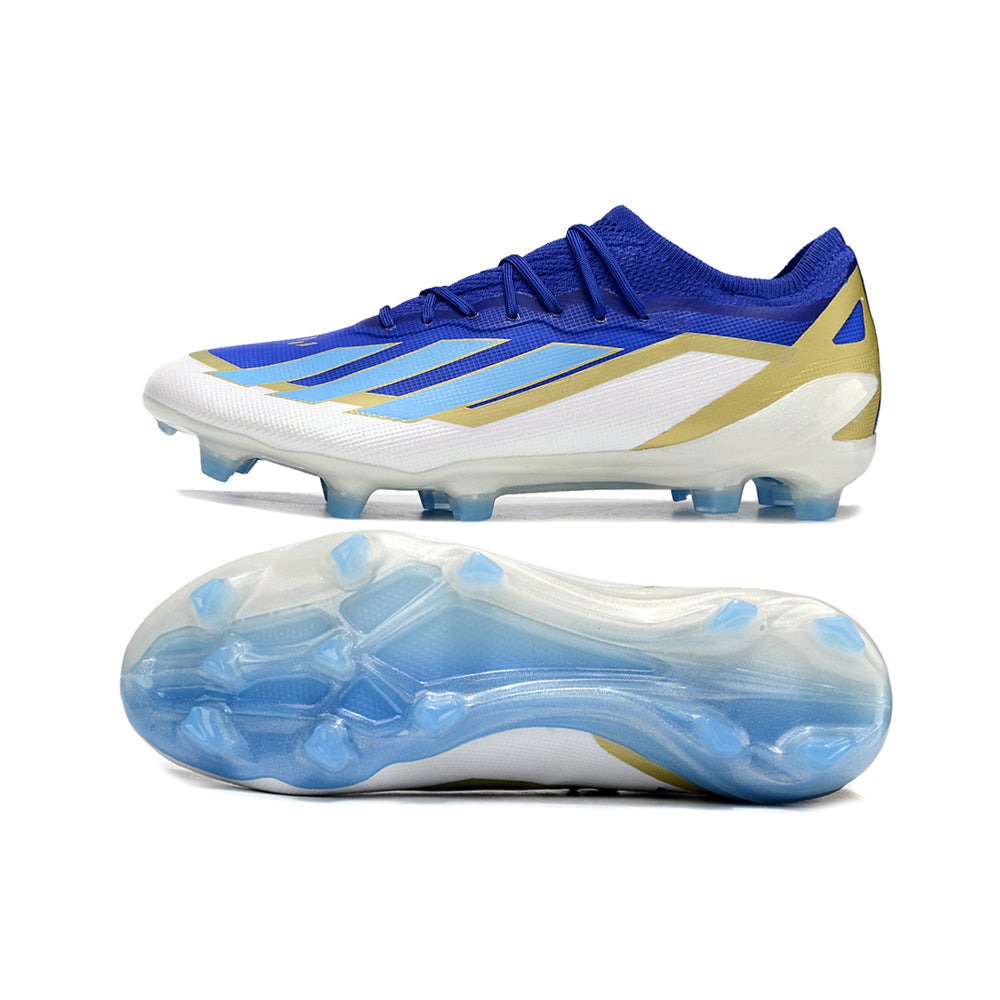 Chuteira Campo Adidas X Crazyfast Messi+ FG Azul, Branco e Dourado 