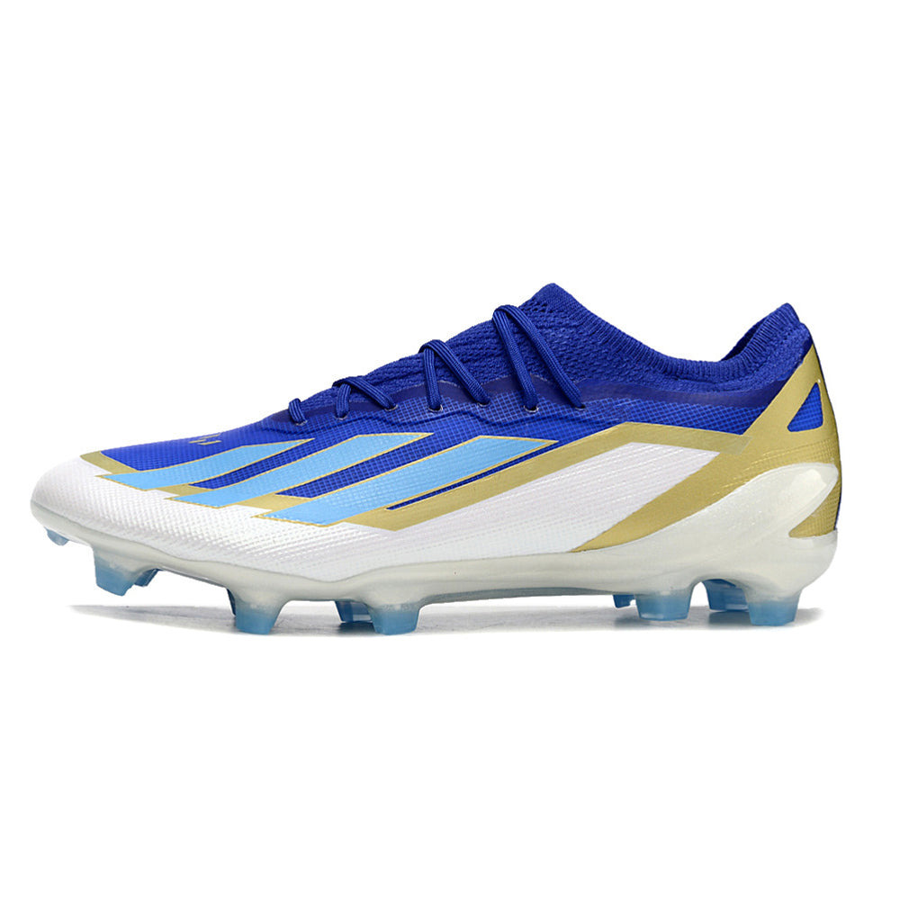 Chuteira Campo Adidas X Crazyfast Messi+ FG Azul, Branco e Dourado 