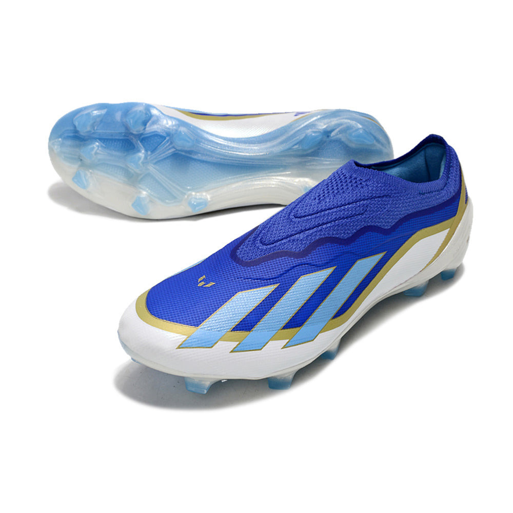 Chuteira Campo Adidas X Crazyfast Messi.1 FG Azul, Branco e Dourado 