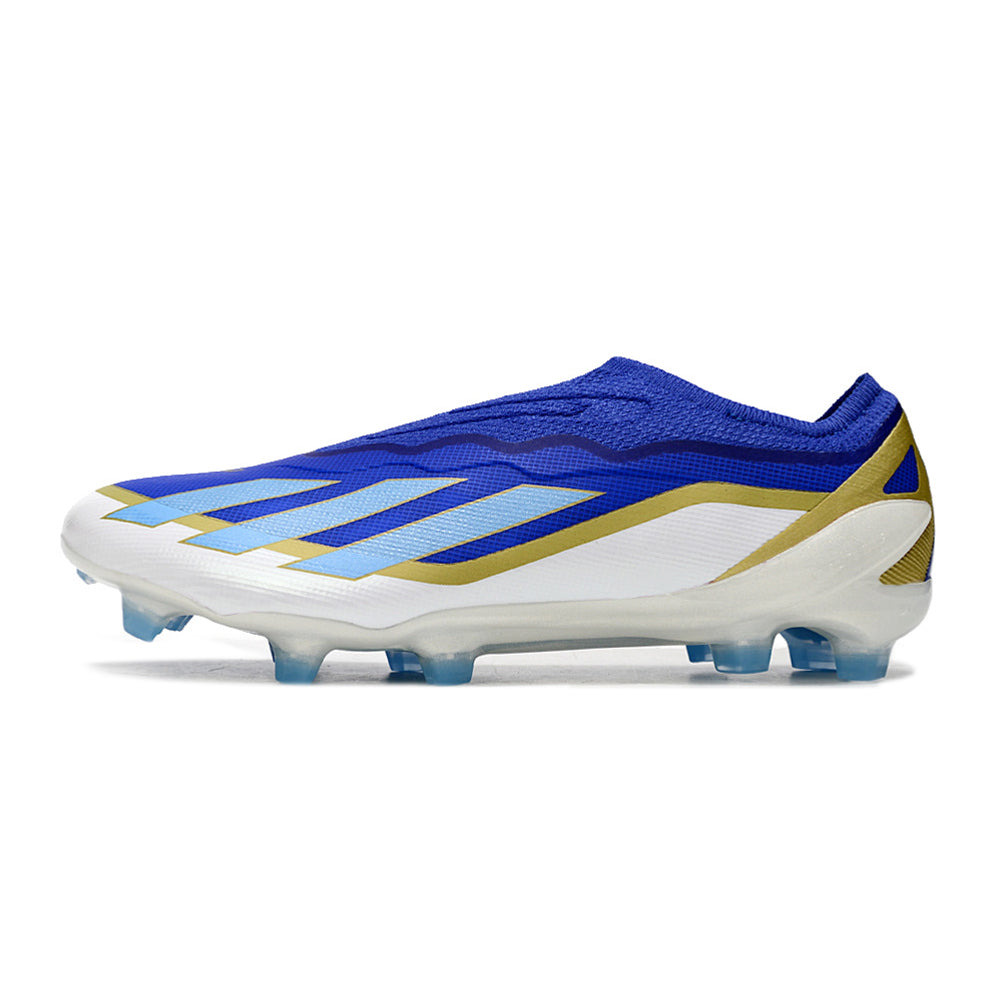 Chuteira Campo Adidas X Crazyfast Messi.1 FG Azul, Branco e Dourado 