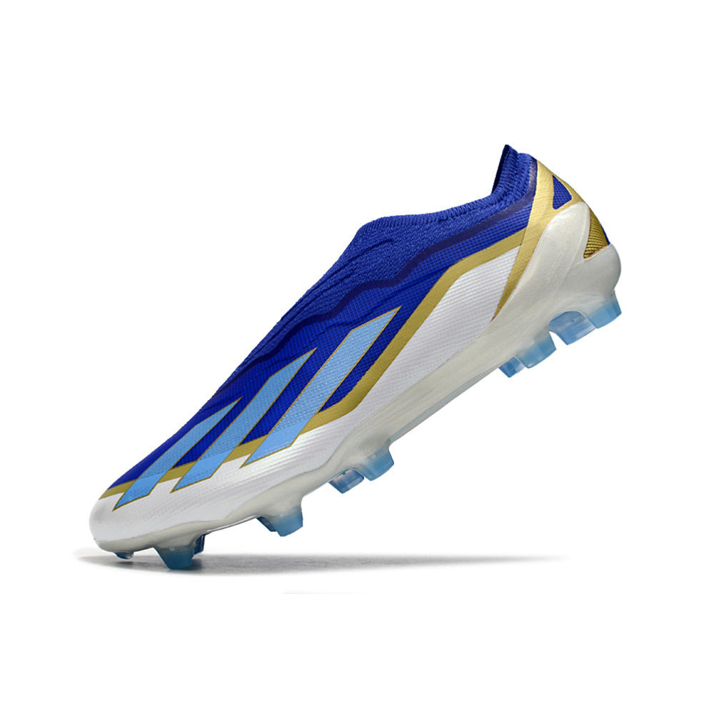 Chuteira Campo Adidas X Crazyfast Messi.1 FG Azul, Branco e Dourado 