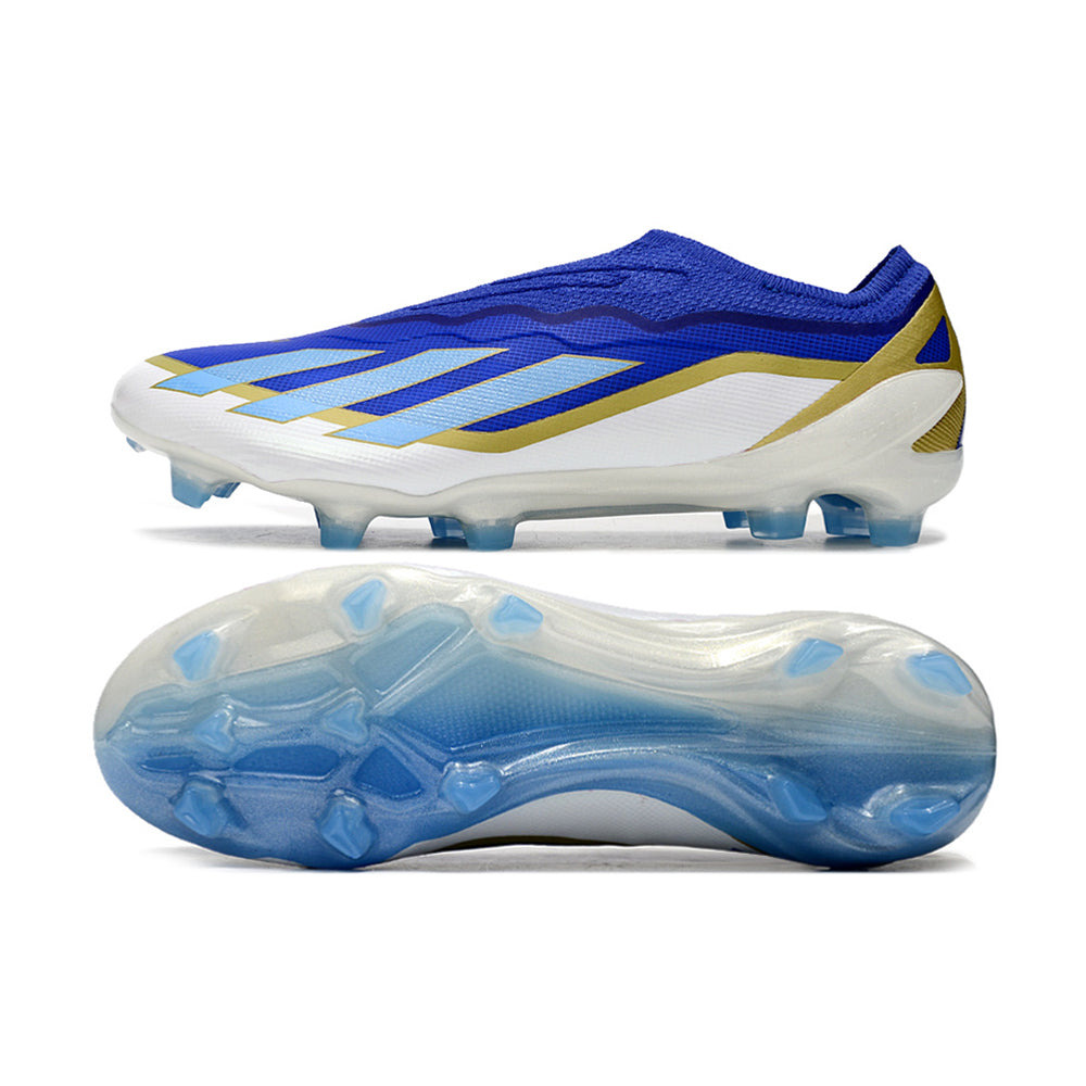 Chuteira Campo Adidas X Crazyfast Messi.1 FG Azul, Branco e Dourado 
