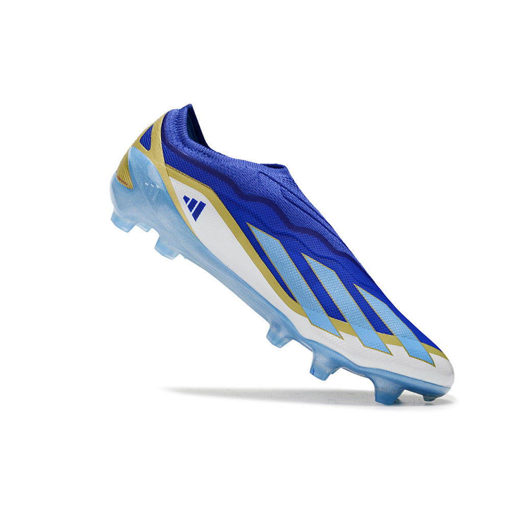 Chuteira Campo Adidas X Crazyfast Messi.1 FG Azul, Branco e Dourado 