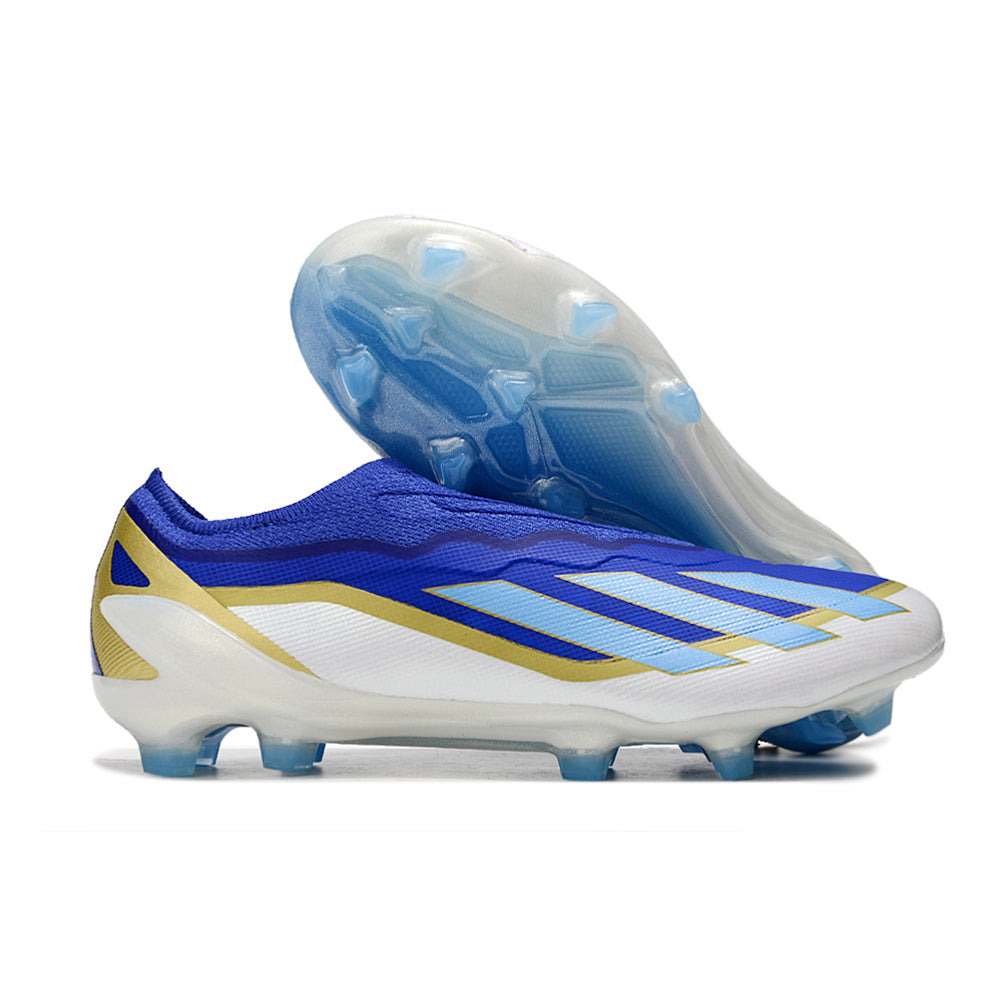 Chuteira Campo Adidas X Crazyfast Messi.1 FG Azul, Branco e Dourado 