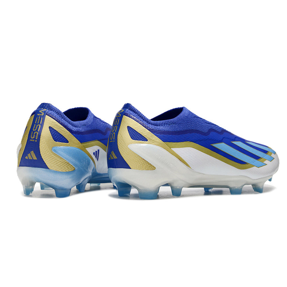 Chuteira Campo Adidas X Crazyfast Messi.1 FG Azul, Branco e Dourado 