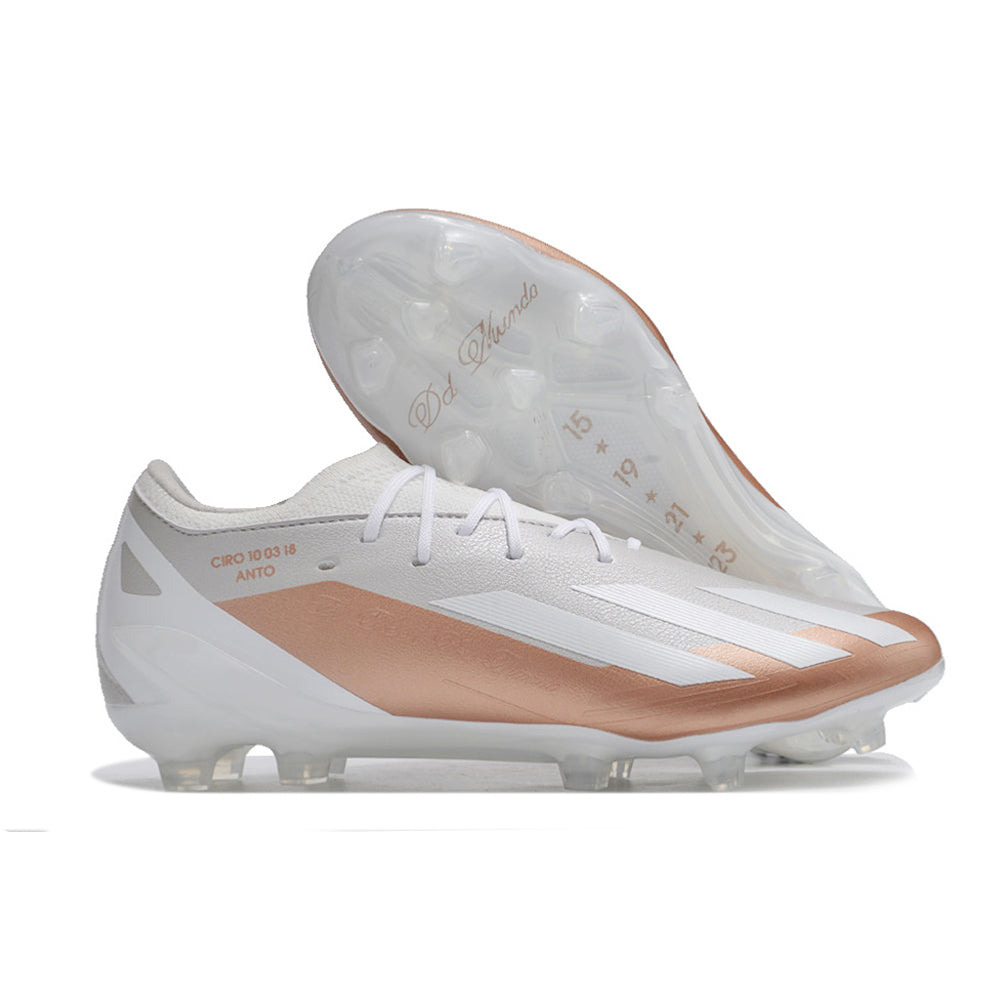 Chuteira Campo Adidas X Crazyfast Messi.1 FG Branca e Dourada 