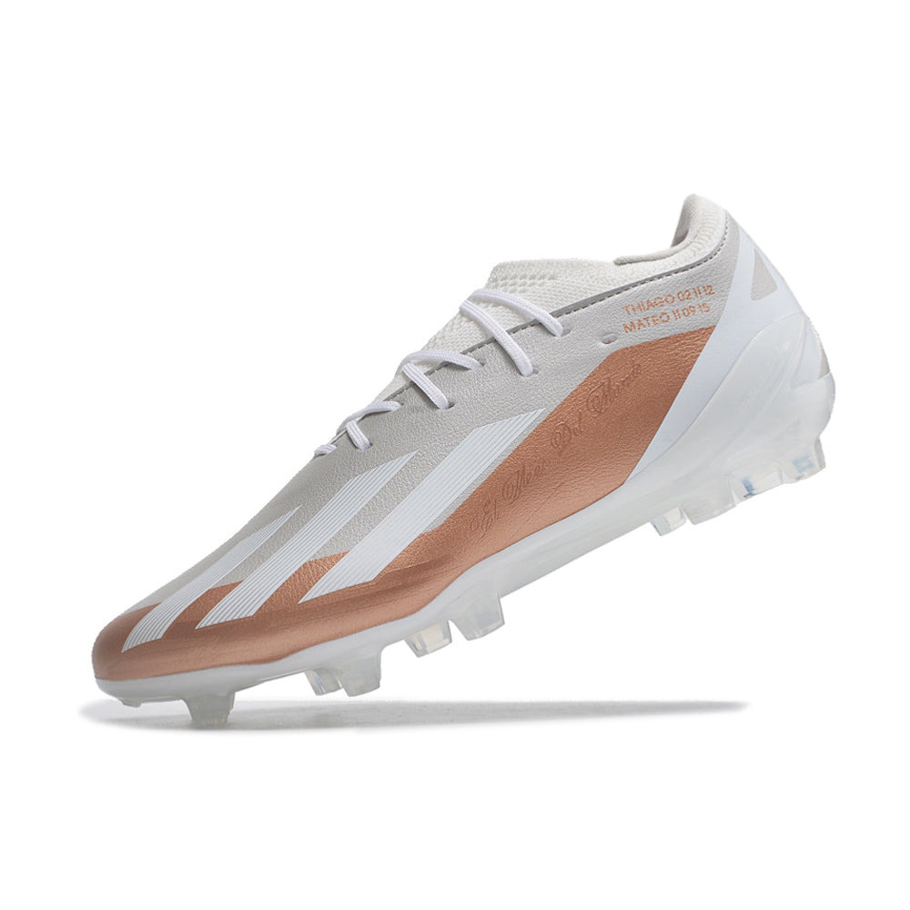 Chuteira Campo Adidas X Crazyfast Messi.1 FG Branca e Dourada 