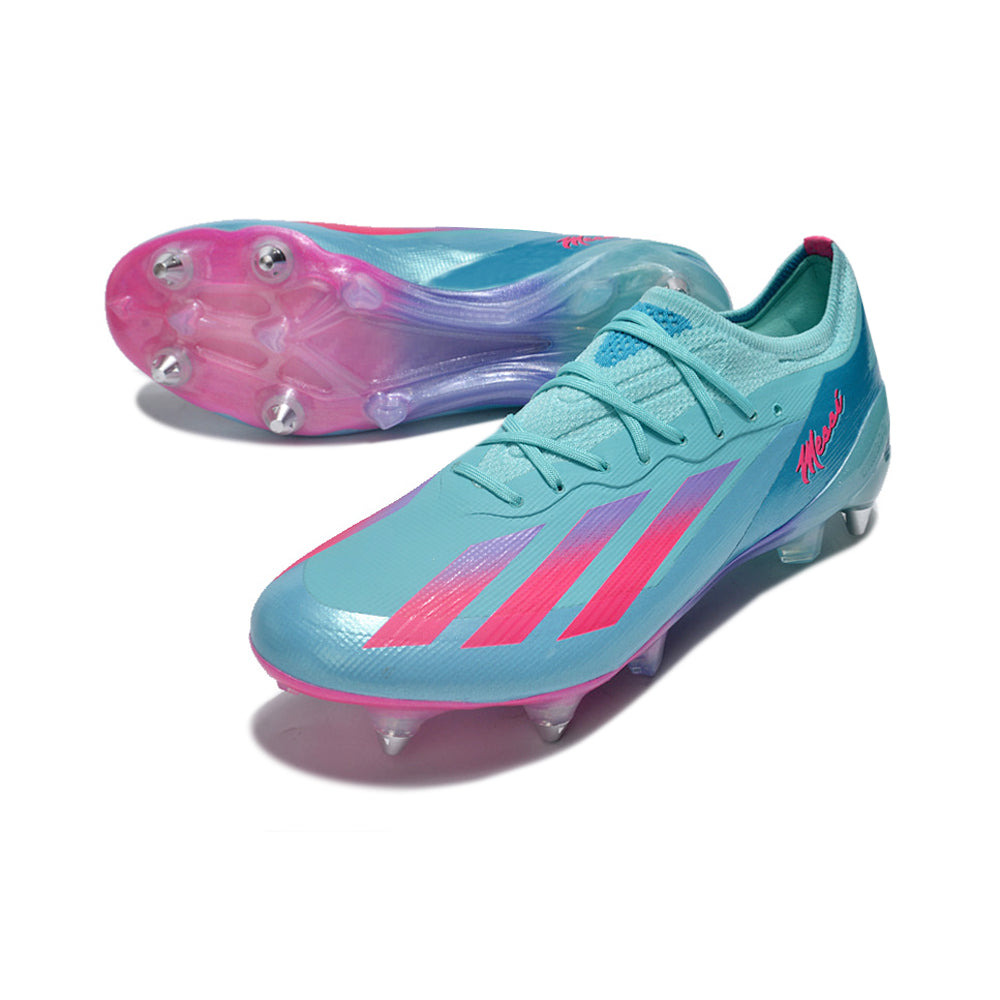 Chuteira Campo Adidas X Crazyfast Messi.1 Ponta de Aluminio Azul e Rosa 