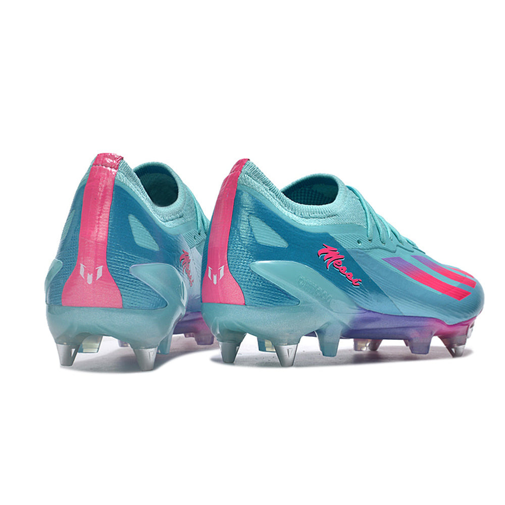 Chuteira Campo Adidas X Crazyfast Messi.1 Ponta de Aluminio Azul e Rosa 